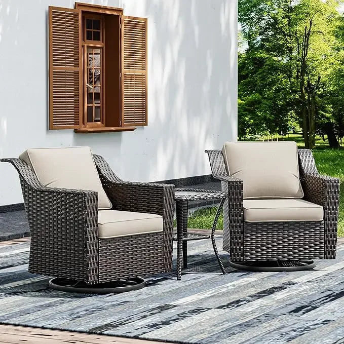3-Piece Outdoor Patio Set with PE Rattan Sofa, Removable Cushions & Tempered Glass Table for Garden, Balcony