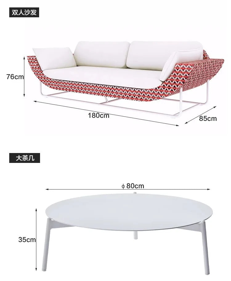 Outdoor Patio Rattan Sofa Hotel Homestay Open-Balcony Leisure Table and Chair Waterproof Sunproof Furniture Set