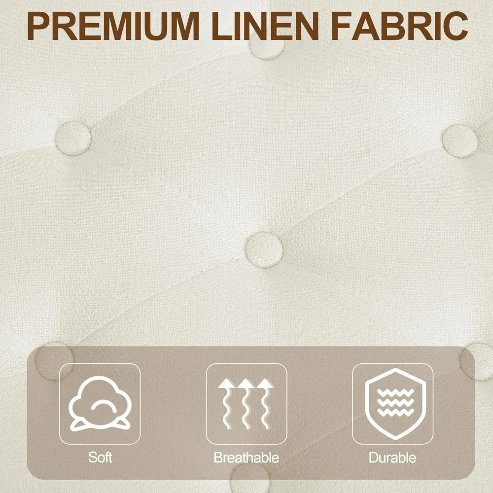 43.5'' Linen Bedroom Bench, Upholstered End of Bed Bench with Tufted Button, Padded Vintage Dining Bench, Entryway Bench