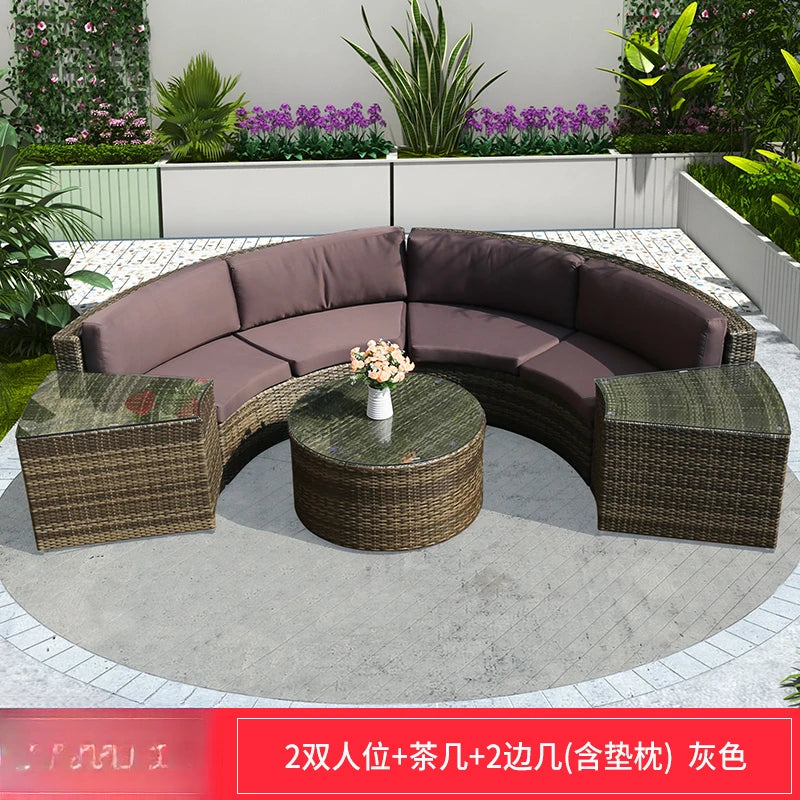 ZYH outdoor round rattan sofa combination leisure villa semi-circular rattan chair sofa