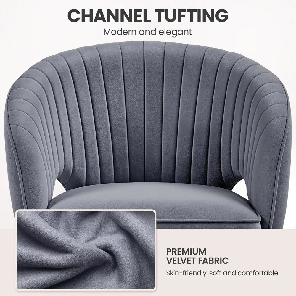Home Office Chair Velvet Desk Chair, Upholstered Modern Swivel Chair with Tufted Barrel Back, Rolling Wheels for Offic