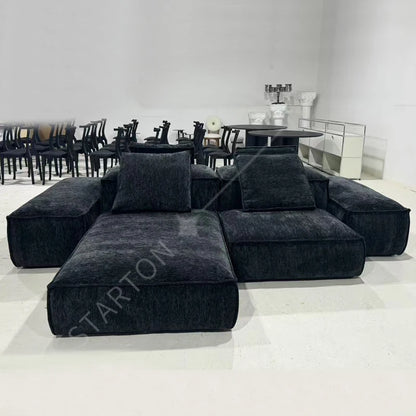 Black Chenille Fabric Sectional Living Room Module Sofas Set Sectional Floor Sofa Couch