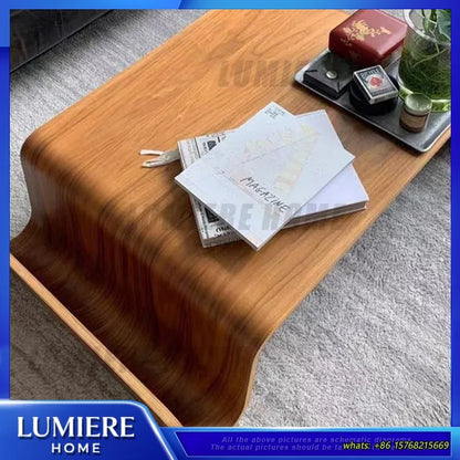 Scandinavian Style Coffee Table Minimalist Living Room Side Table Modern Wooden End Table with Curved Design Retro Nordic
