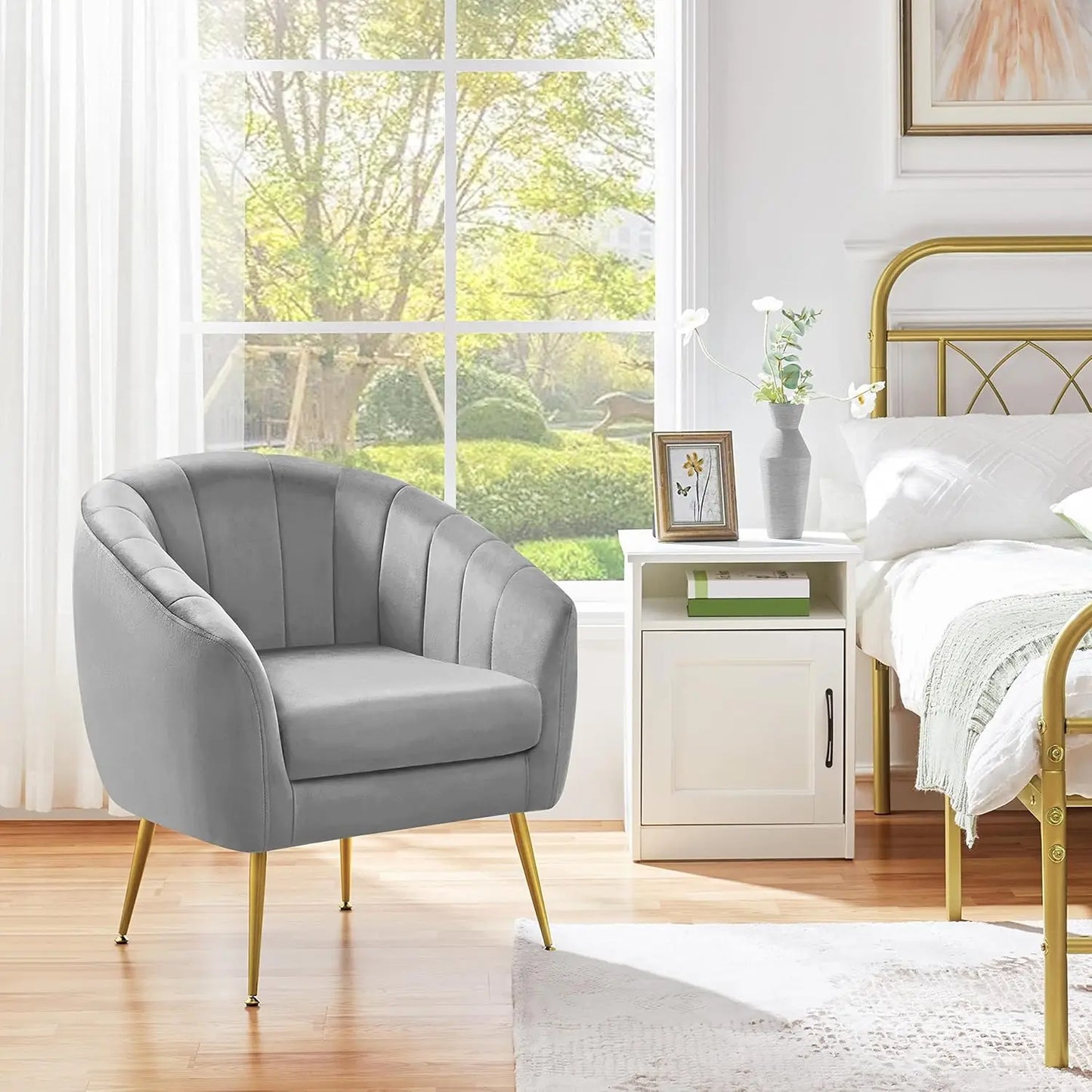 Sherpa Fabric Accent Chair, Modern Cozy Vanity Chair with Gold Metal Legs, Boucle Fabric Armchair with Removable, Customized