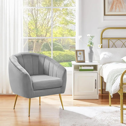 Sherpa Fabric Accent Chair, Modern Cozy Vanity Chair with Gold Metal Legs, Boucle Fabric Armchair with Removable, Customized