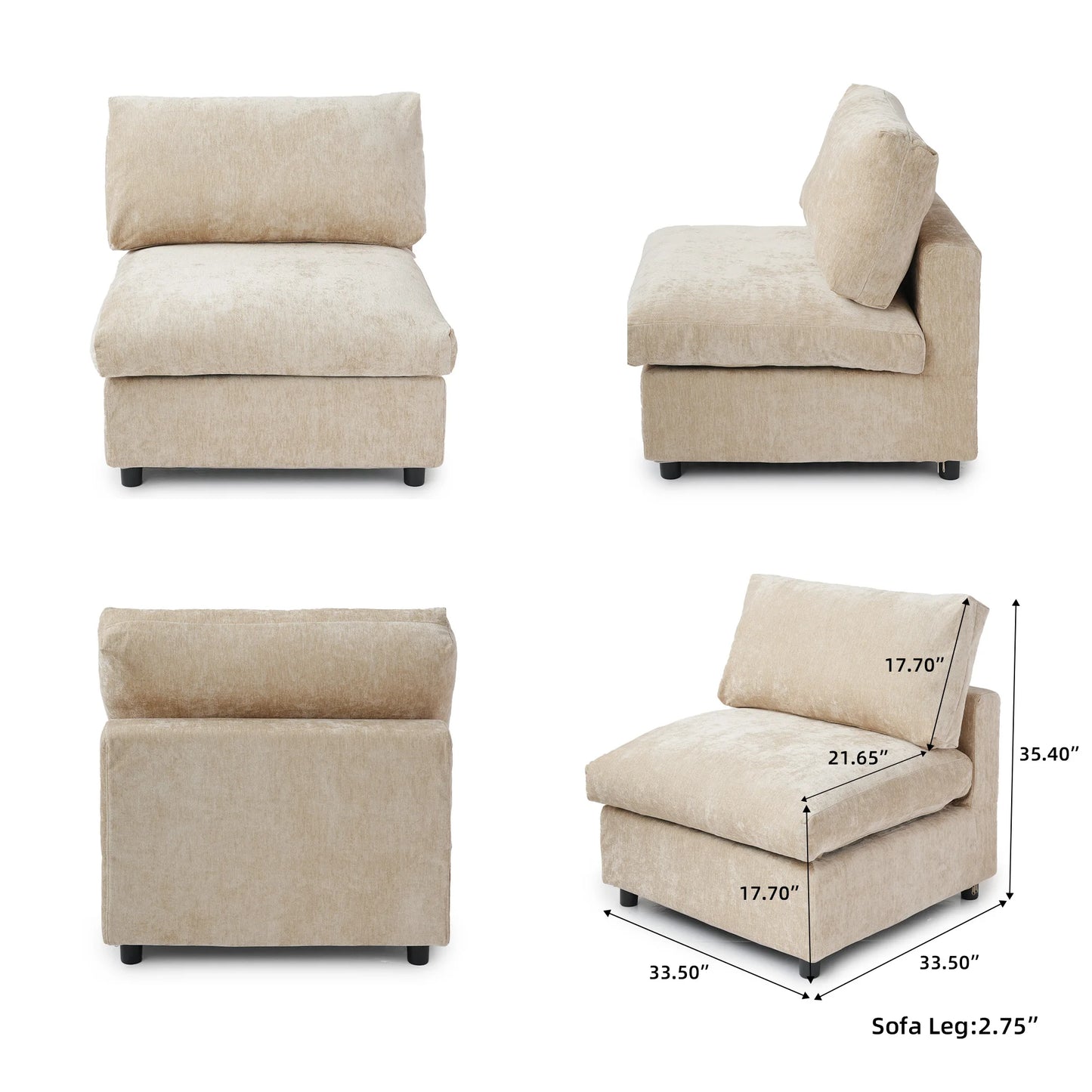 Sdorens Sectional Sofas for Living Room Modern Cloud Couch Chenille U-shaped Modular Sectional Sofa with Reversible Ottomans