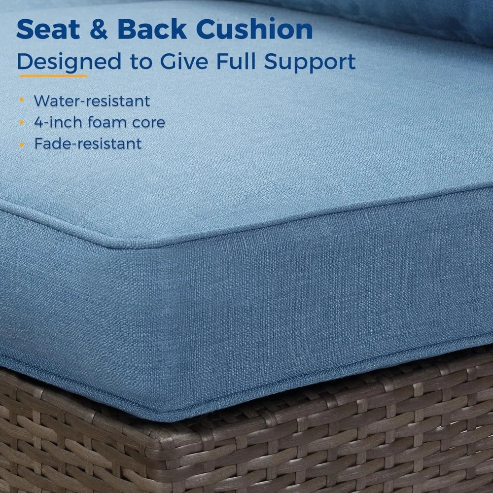 7 Piece Patio Furniture Sets,All Weather Outdoor Sectional Patio Sofa Manual Weaving Wicker Patio Seating Rattan Sofas with Gla