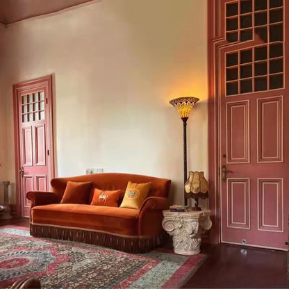 American single and double three people, small apartment retro, pull button tassel, living room high back fabric sofa