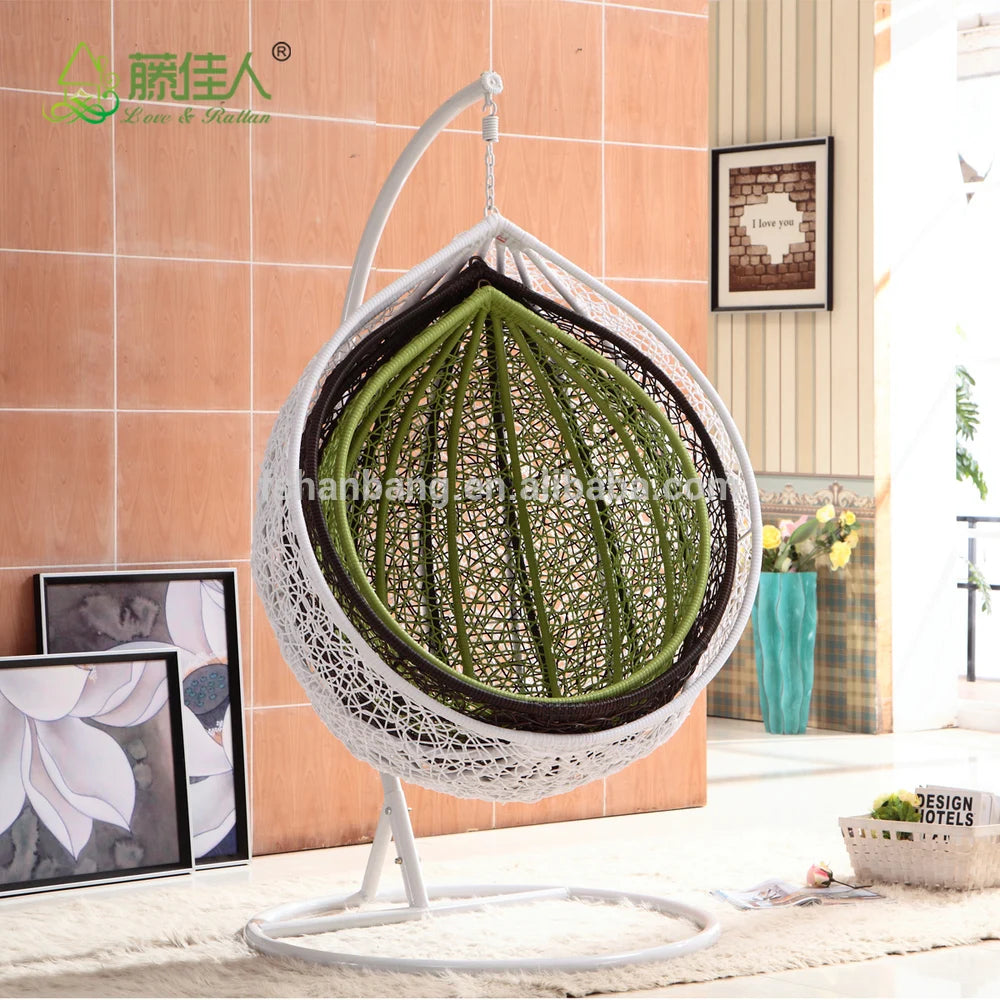 Modern Outdoor Patio Garden Backyard Wicker Rattan Double Swing Hanging Chair for Bedroom Application Durable Metal Material