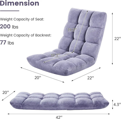Folding Floor Chair with Back Support, Adjustable Backrest, Japanese Style for Reclining, Gaming Chair, Meditation, Light Gray