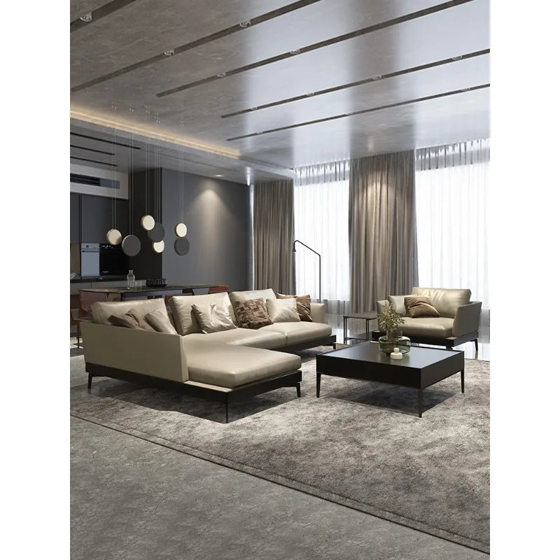 Italian sofa light luxury nappa leather furniture large apartment living room gray Nordic simple modern Hong Kong model room