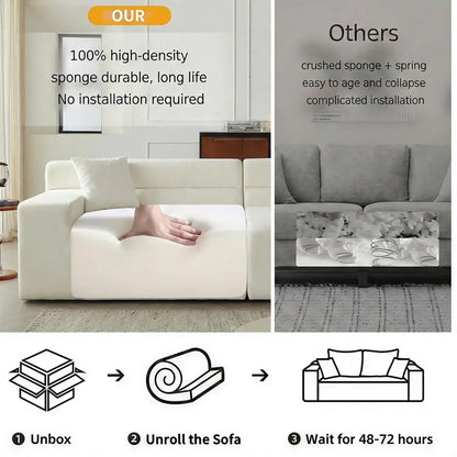 120" Tufted L-Shape Sectional Sofa Deep Seat Oversized Chaise Living Room White Customized