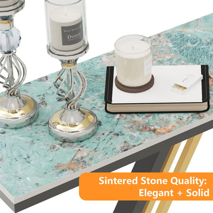 LUVODI Console Table for Entryway with Geometric Base Sleek Sintered Stone Top Long Accent Table for Hallway,Foyer Decor,Stora
