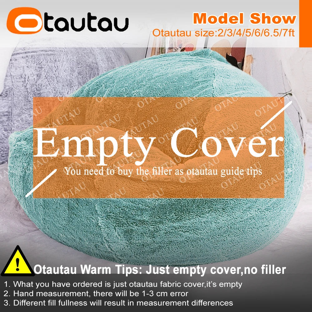 OTAUTAU Fluffy Faux Bunnyf Fur Bean Bag Cover Corner Pouf Cover DD003【No Filler Inside! You Need To Buy Filler By Yourself !】