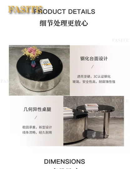 Italian mirror coffee table stainless steel small apartment tempered glass round combination design sense living room home