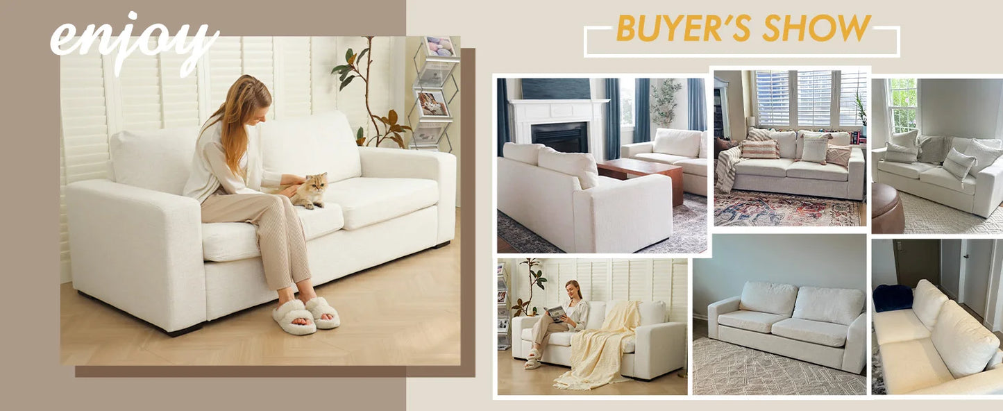 ELUCHANG 85" Modern Sofa Couches for Living Room, 3 Seater Sofa, Natural Linen Deep Seat Sofa with Upholstered Cushion
