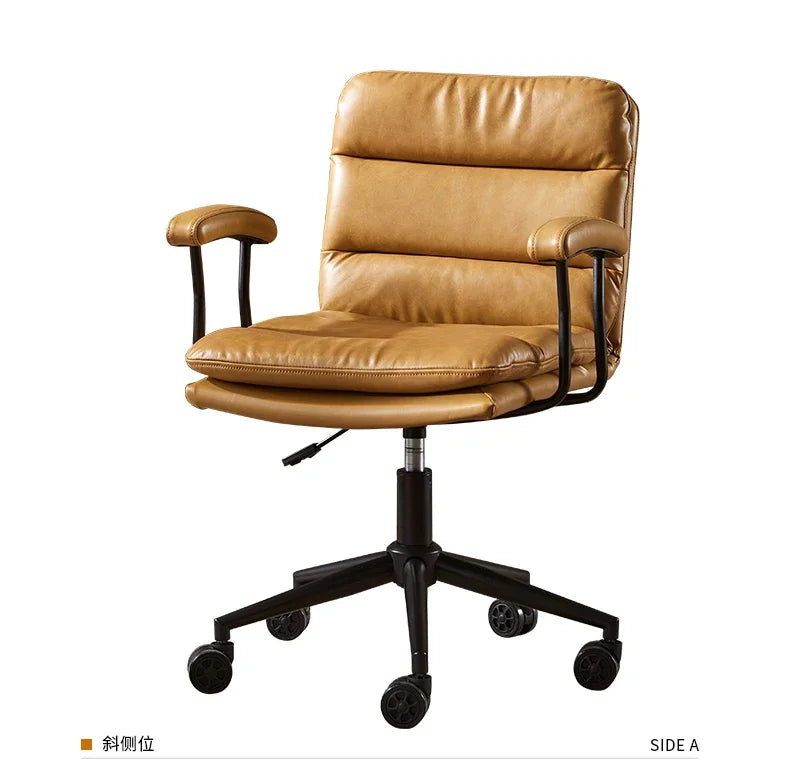 N Nordic Simple Leather Office Chair Home Comfortable Computer Swivel Chair Mid-Ancient Retro Iron Art Armchair