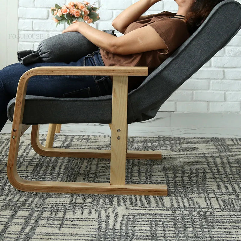 Solid Wood Living Room Designer Leisure Chair Balcony Bedroom Dormitory Fold Recliner Home Furniture Office Backrest Armrests