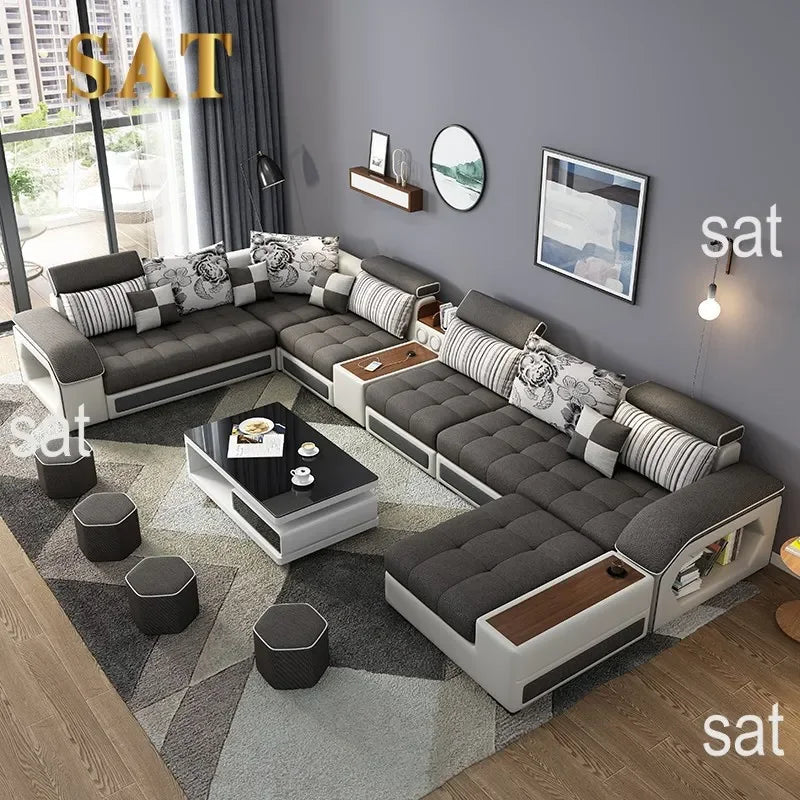 -Modern Living Room Sofa Couch Set U Shaped Couches Luxury Microfiber Leather Fabric Sectional Sofas For Home Furniture Indoor