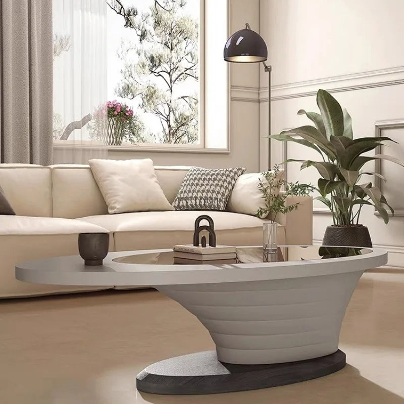 Table basse salon ménage petit appartement lumière luxe simple ovale verre nouvelle table à thé avancée