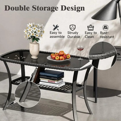 4-Piece Outdoor Wicker Rattan Furniture Set with Chairs, Coffee Table, and Cushions for Modern Patio Conversation