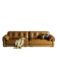 Oil wax leather sofa, French retro style, large and small apartment, living room straight combination