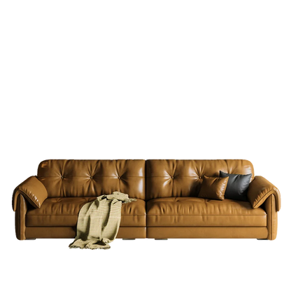 Oil wax leather sofa, French retro style, large and small apartment, living room straight combination