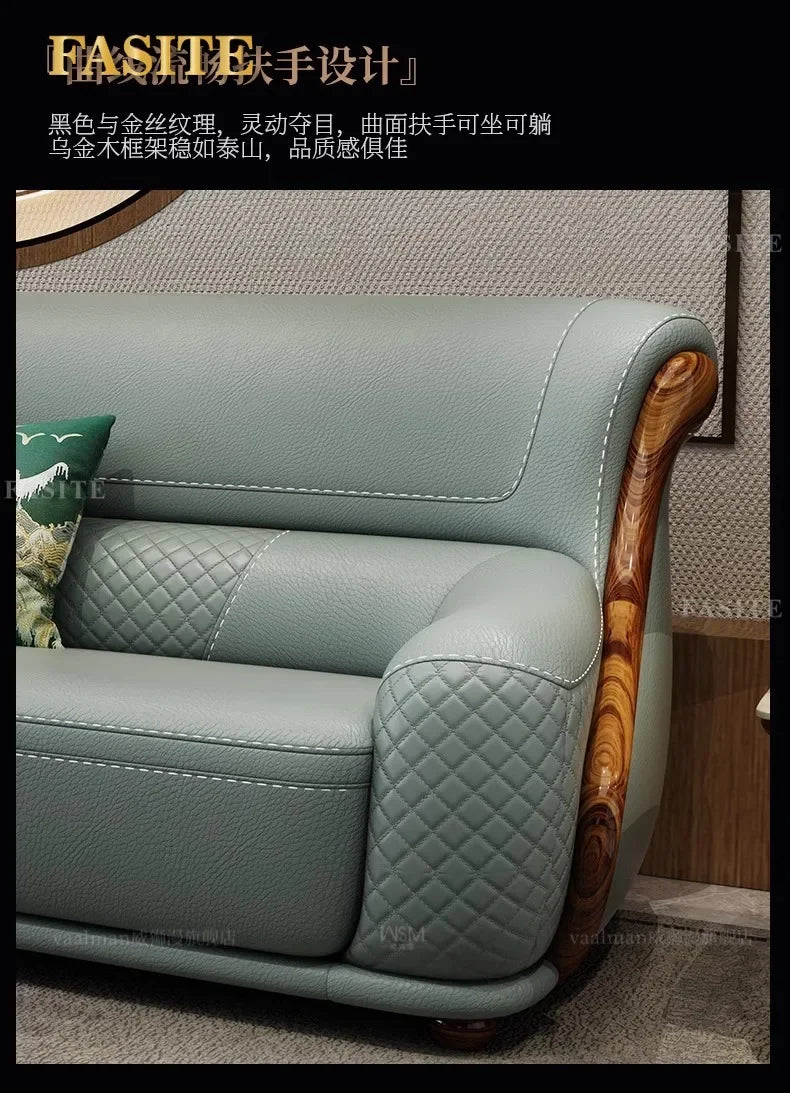 leather sofa new Chinese-style first-layer cowhide European-style solid wood living room corner combination villa