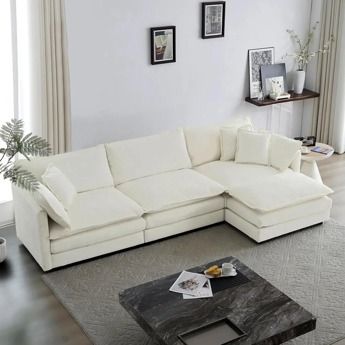 #For L-Shaped Modular Sectional Sofa, 3-Seater Comfy Cloud Couch with Ottoman/Chaise & 5 Pillows for Living Room Bedroom&