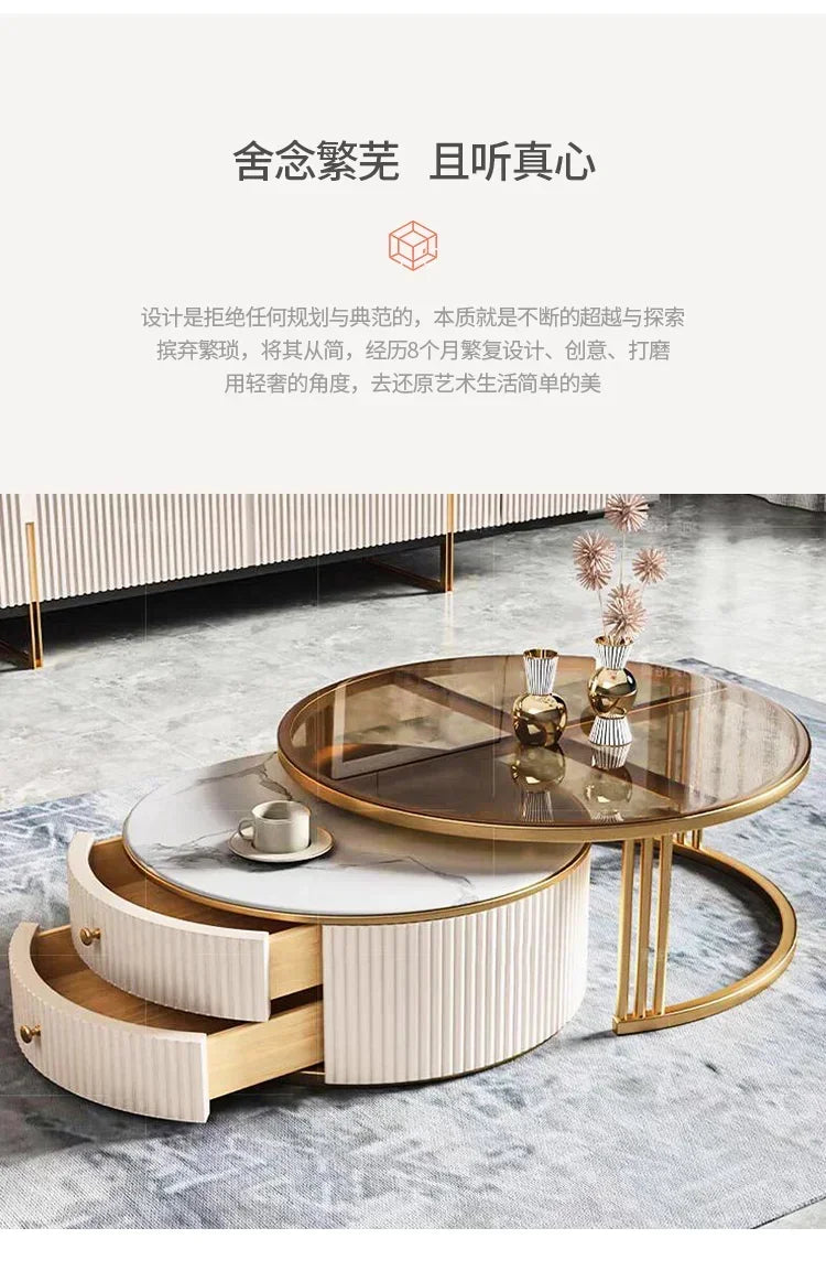 a163  round Glass Stone Plate Coffee Table Modern Minimalist Living Room Home Retractable Size Combination