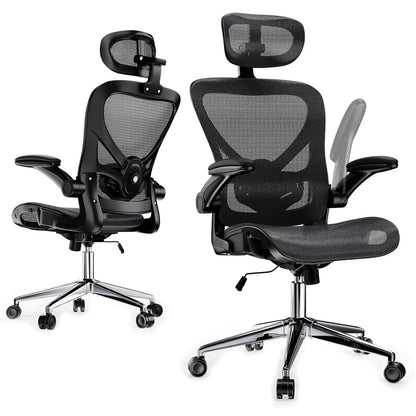 Ergonomic Mesh Office Chair, Flip Arms, Adjustable Headrest Lumbar & 90-120° Rocking Function, Customized
