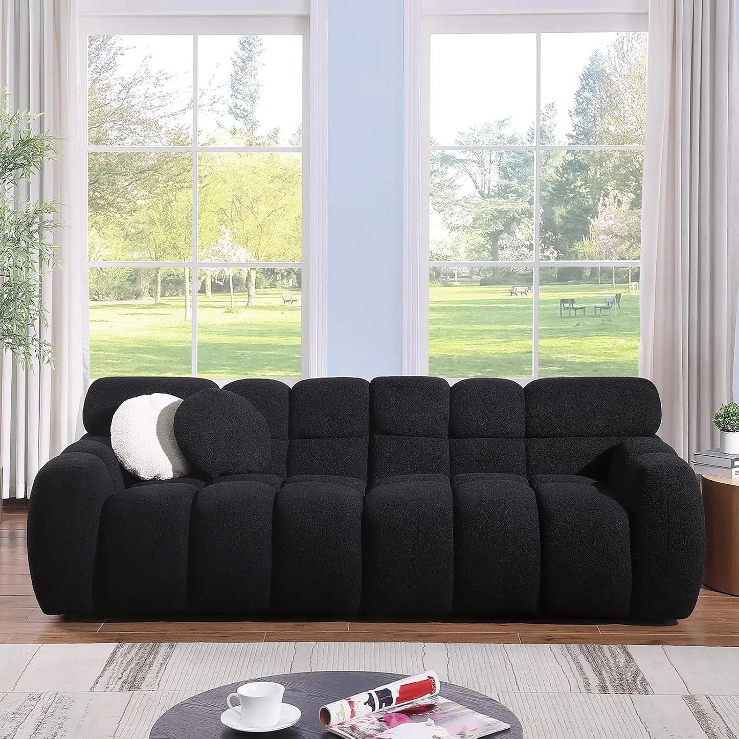 Boucle Sofa for Living Room, Cloud Couch with Solid Eucalyptus Frame & Cloud Pillow, Mid Century Modern Couch -Customized