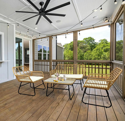 4-Piece Rattan Patio Furniture Set,Wicker Conversation Set for Garden,Porch,Yard and Poolside with White Soft Cushions