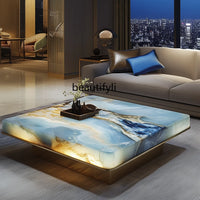 Italian natural marble colored luxury stone high-grade luminous jade living room square tea table