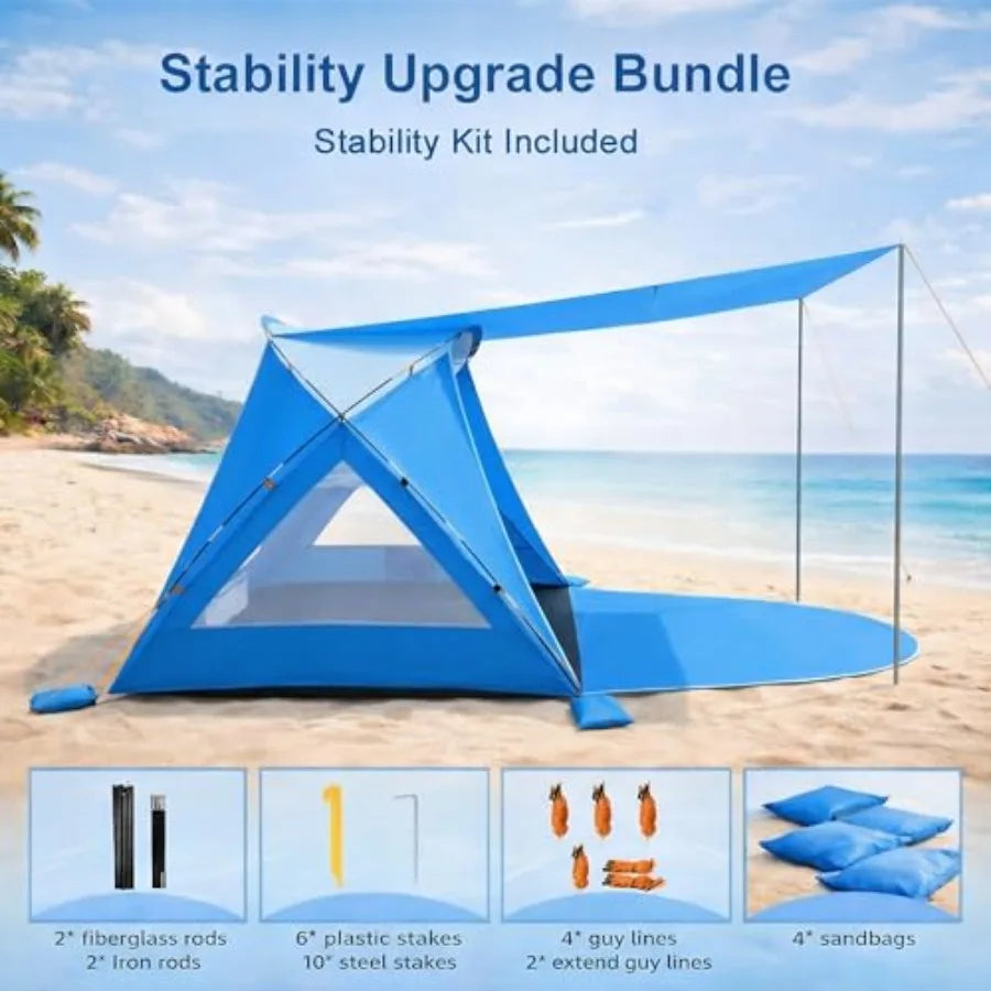 Beach Tent, Portable Sun Shelter for 3 Person with UPF 50+ UV Protection, Easy Setup Waterproof Beach Shade Canopy Cabana for Fa