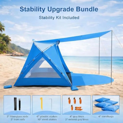 Beach Tent, Portable Sun Shelter for 3 Person with UPF 50+ UV Protection, Easy Setup Waterproof Beach Shade Canopy Cabana for Fa