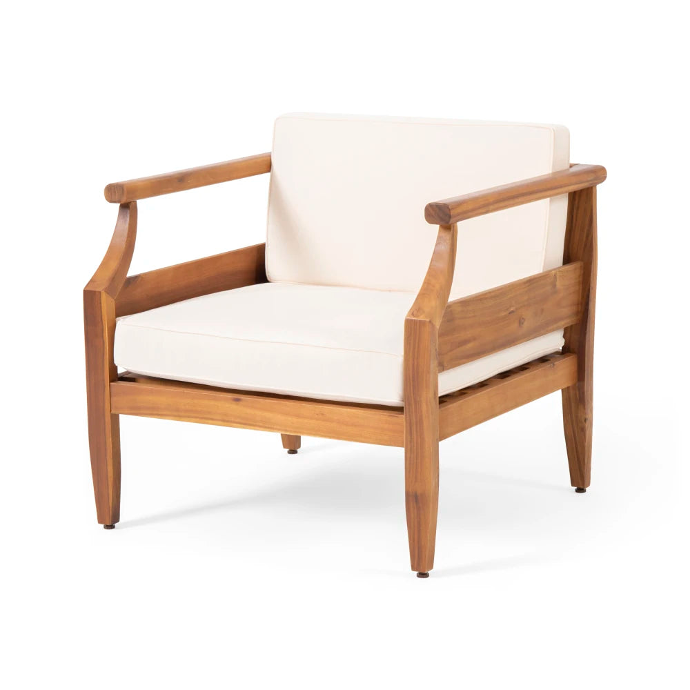 Outdoor Acacia Wood Lounge Armchair with Water Resistant Cushion, Modern Club Chair for Garden Patio Backyard Poolside