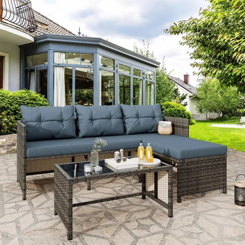 Vongrasig 3 Piece Patio Furniture Sets, All-Weather Wicker Outdoor Sofa Couch Sectional Set, Small Conversation Set for Patio, G