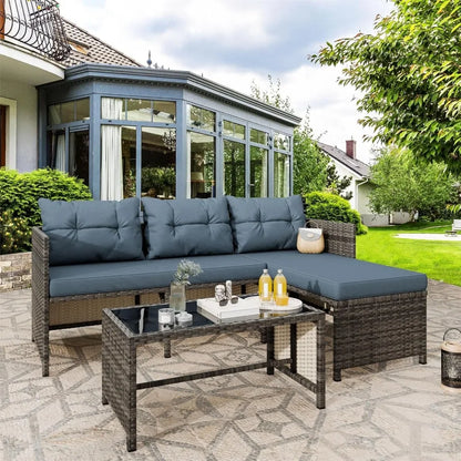 Vongrasig 3 Piece Patio Furniture Sets, All-Weather Wicker Outdoor Sofa Couch Sectional Set, Small Conversation Set for Patio, G