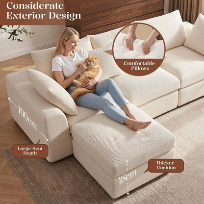 110" L-Shaped 3-Seat Modular Sectional Sofa with Movable Design