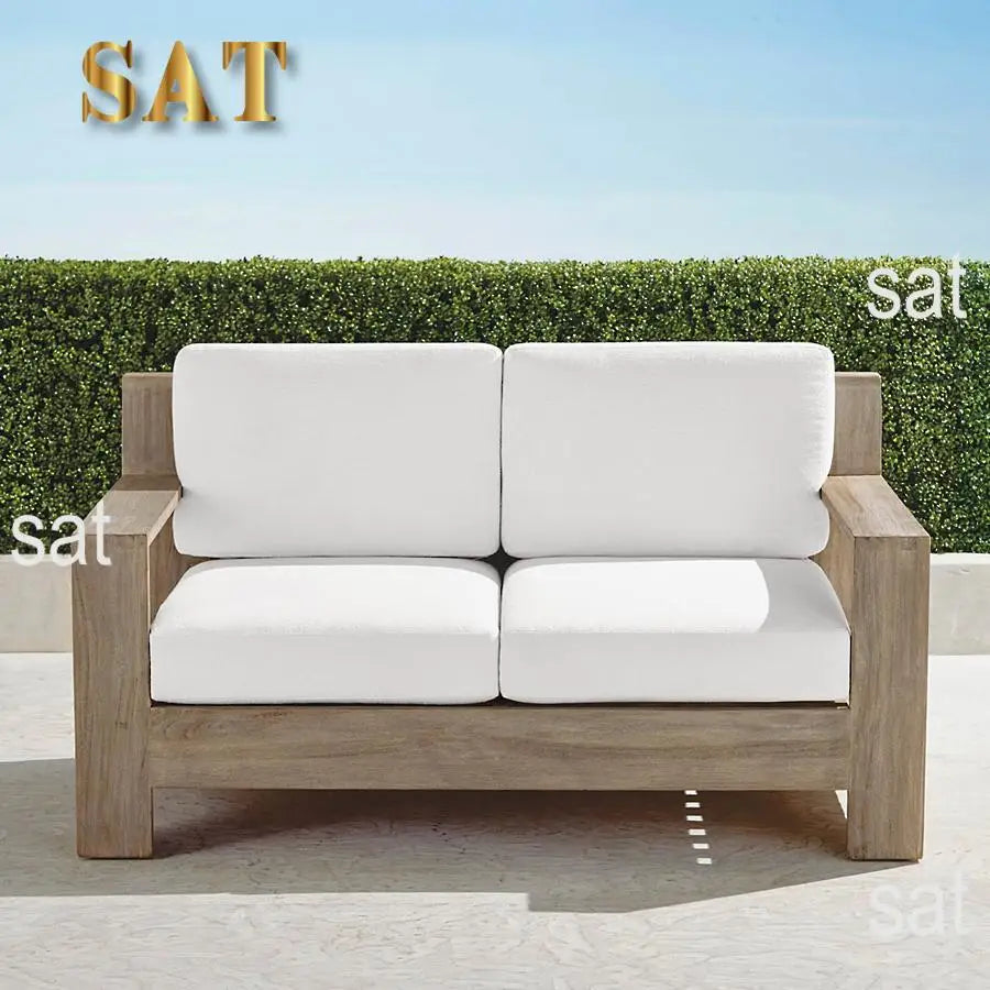 Waterproof Modern Weathered Wooden Sofa Set Home And Garden Teak Furniture Outdoor With Cushion