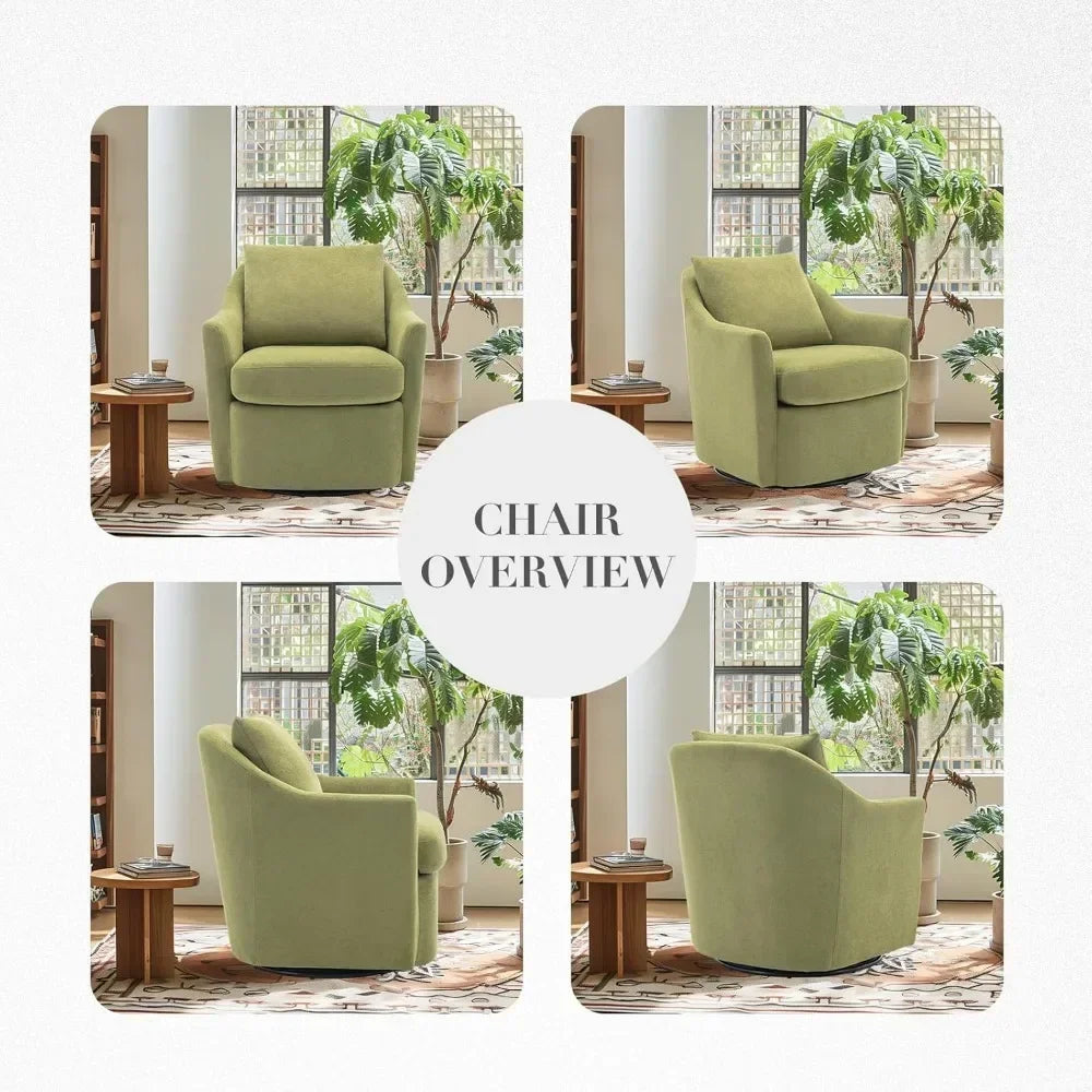 /Swivel Chair Set of 2, Upholstered Round Barral Chair, 360° Swivel Accent Chair Ergonomic Backrest, Morden Armchair, Green