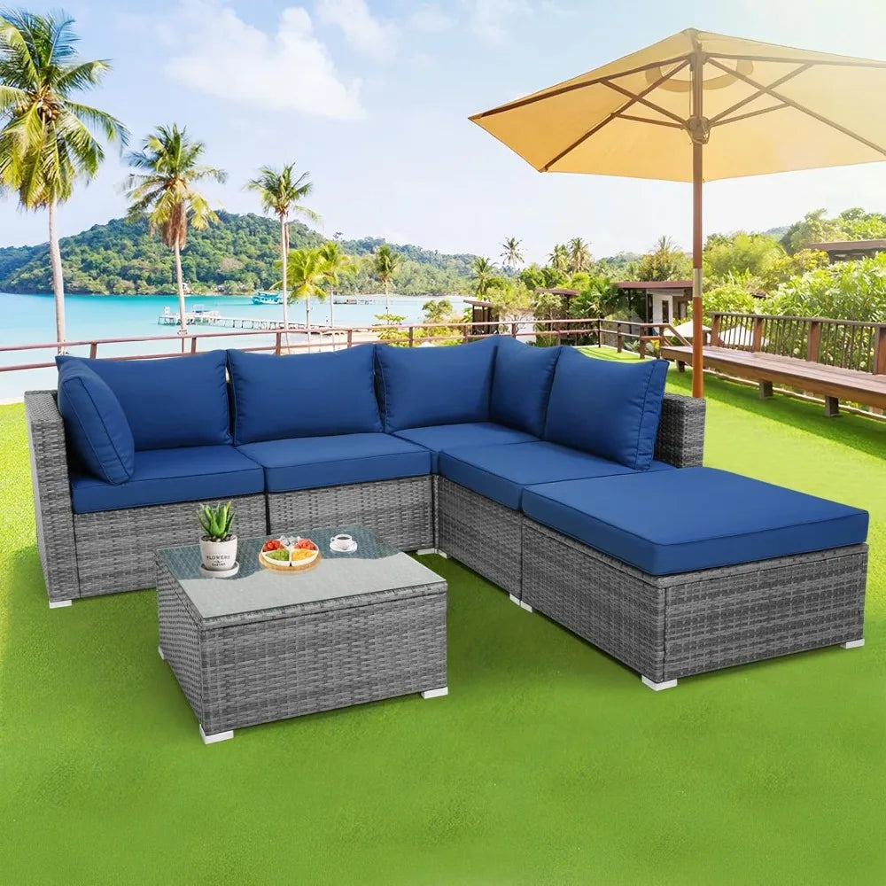 6 Pieces Sectional Patio Furniture Set, Weather Resistant Heavy Duty Outdoor Modular Sofa Set with Soft Padded Cushions
