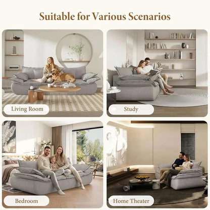 86.6" Cloud Couch or Living Room, ern 3 Seater Sailboat Soa with Deep Seat, Comy Chenille Upholstered BonelCouch with Curved Arm