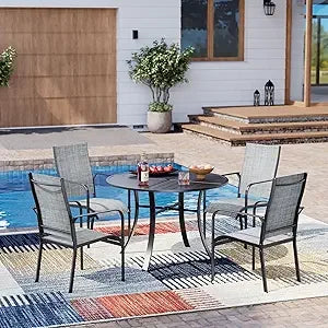 5/7/9-Piece All-Weather Rattan Patio Dining Set with 60" Wood Table Top, Removable Cushions & Umbrella Hole - Outdoor Furniture