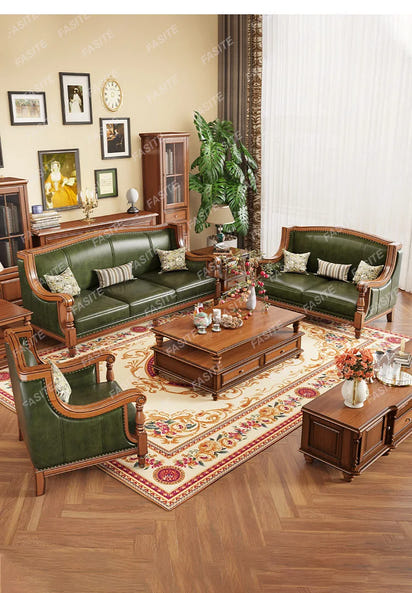 American leather sofa solid wood retro sofa 123 combination first layer cowhide living room villa