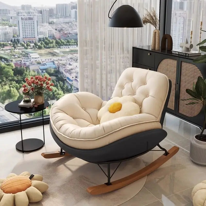 Nordic Style Rocking Chair for Living Room Cat scratch SKin Leather Light Luxury Lounge Chair for Adult Lazy Sofa Balcony Chair