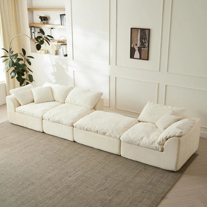 109" Modern Cloud L-Shaped 3-Seater Oversized Deep Seat Chenille Fabric Sofa White Modular Sectional with Ottoman