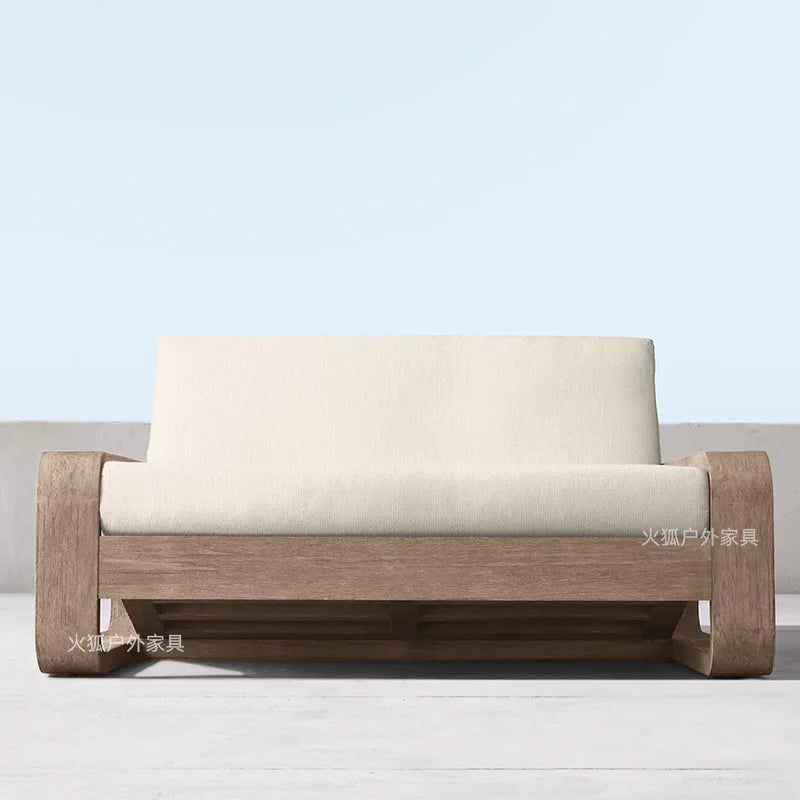 Outdoor teak sofa coffee table industrial style hotel villa balcony courtyard open-air outdoor rain protection leisure furniture