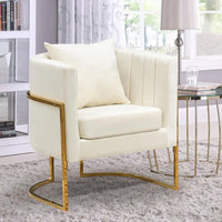 Mid-Century Velvet Accent Chair with Barrel Arms, Upholstered for Comfort, Gold Legs, White for Living/Bedroom，Customized